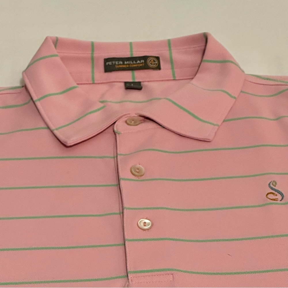 Peter Millar Summer Comfort Men’s Large Pink and Green Polo Shirt - Picture 5 of 5